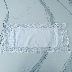 Vintage Hand Embroidered White Linen Rectangular Doily